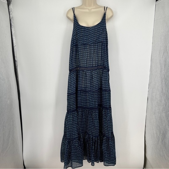 Free People Midnight Dance Print Spaghetti Strap Blue Sleeveless Maxi Dress - Picture 1 of 15